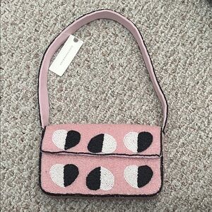 Anthropologie Fiona Pink Beaded Shoulder Bag with Heart Motif